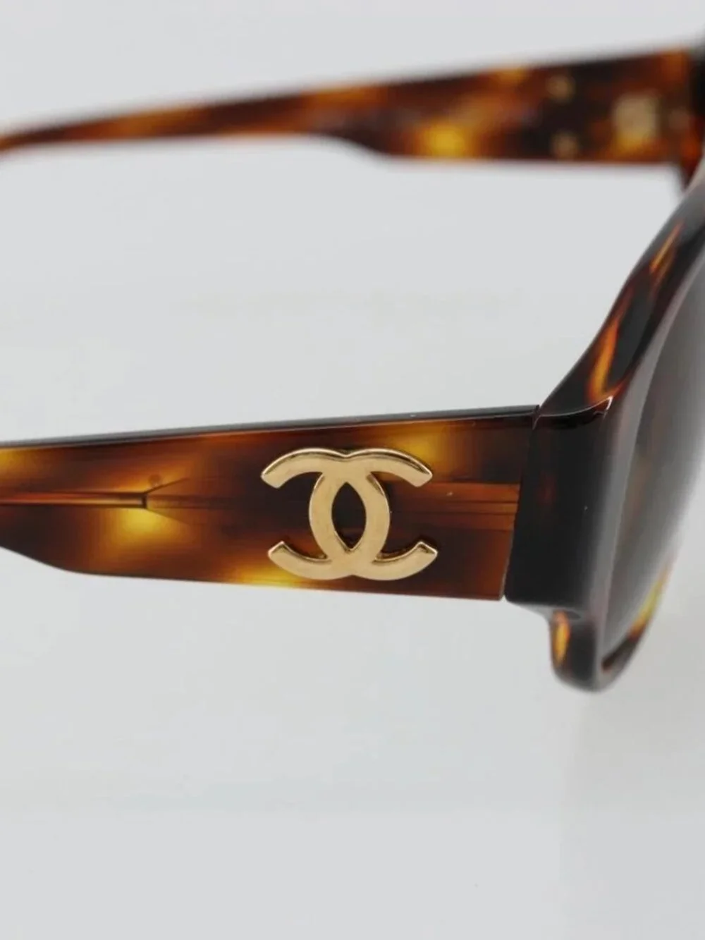 CHANEL COCO Mark Sunglasses plastic Brown CC Auth 178796